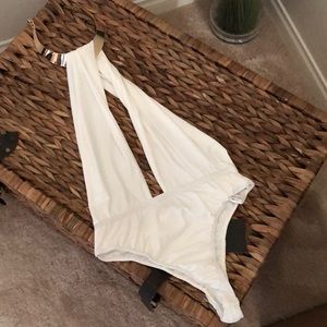 White key hole Halter backless bodysuit